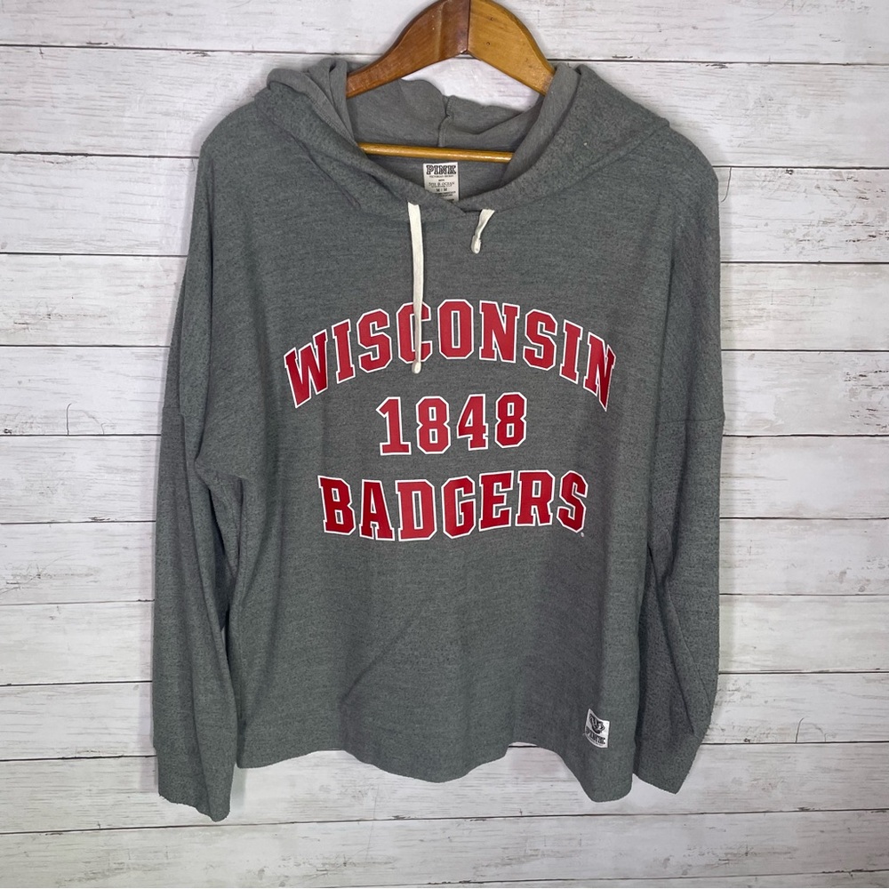 VS Victoria’s Secret Pink University of Wisconsin Badgers Hoodie Oversized M - Picture 2 of 7